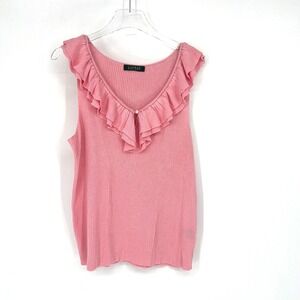 Ralph Lauren Tank Top Womens XL Pink‎ Ruffle Ribbed Preppy Coquette Feminine